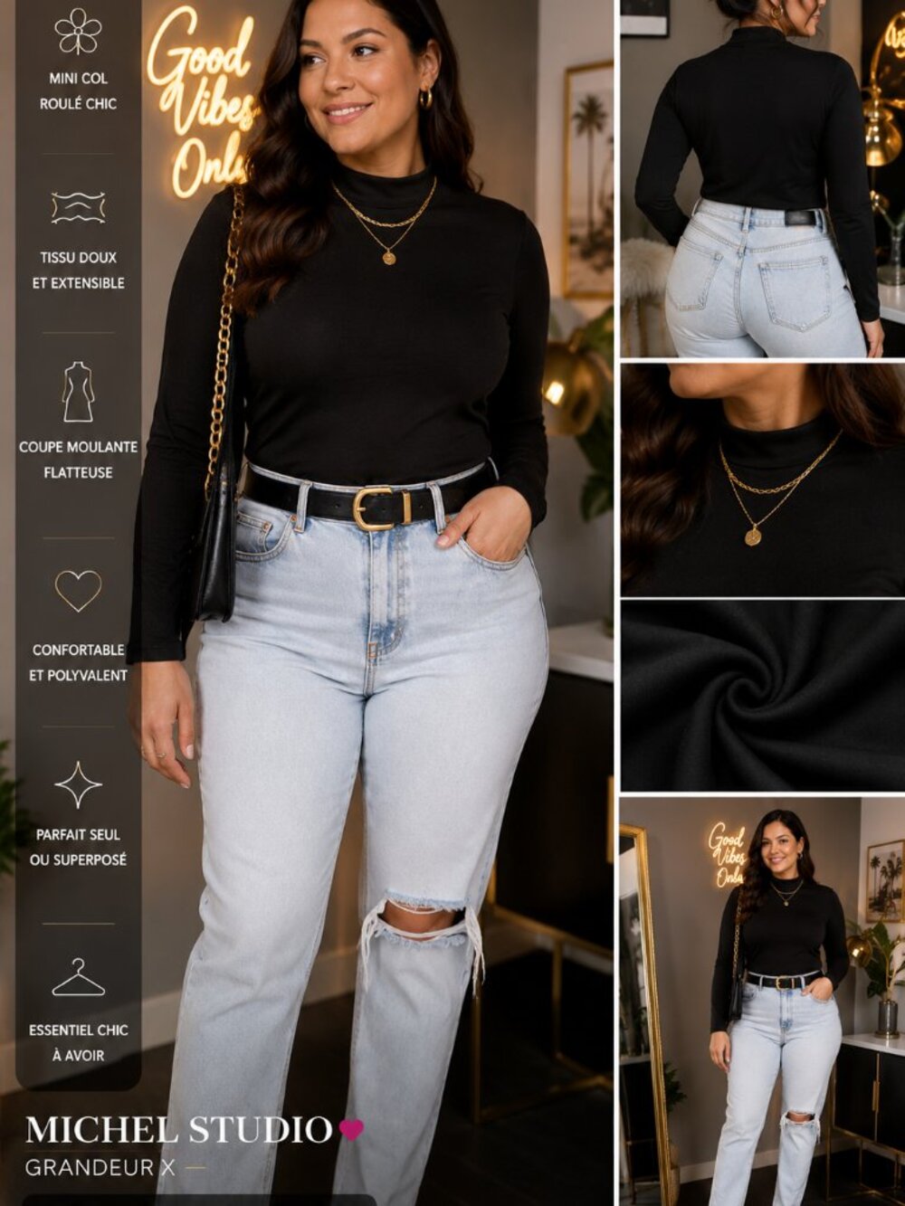 MICHEL STUDIO — BLACK MOCK NECK TOP — SIZE X